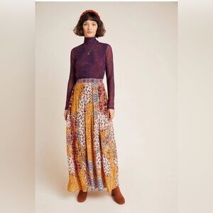 ANTHROPOLOGIE BHANUNI BY JYOTI Panthera Pleated Maxi Skirt Size 8